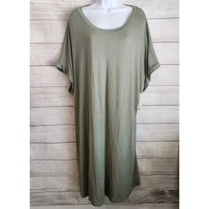 Terra & Sky 2XL Olive T Shirt Dress Relaxed Casual Minimalist NWT